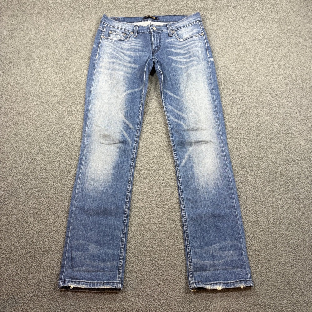 Levis Jeans Womens 7 M Blue 524 Too Superlow Slim Straight Leg Whiskered Denim
